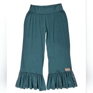 Matilda Jane cropped pants women's large green pleated cuffs pull on wide waist